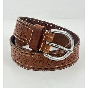 Preppy Equestrian Brown Leather Belt Lauren Ralph Lauren Silver Hardware Med